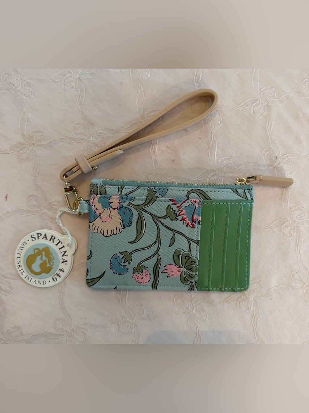 Spartina 449 Floral Wristlet Card Case in Aqua and Green
